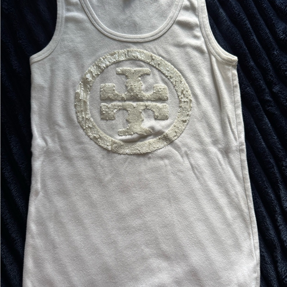 Tory Burch women white tank  Top with Sequin Emblem